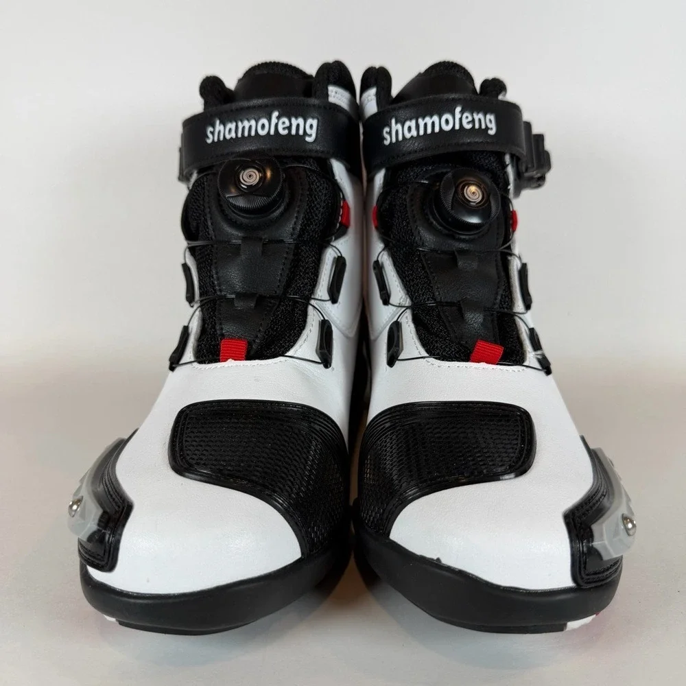 Shamofeng J-Speed Motorcycle Riding Boots White Black Red Men Size 42 US 9